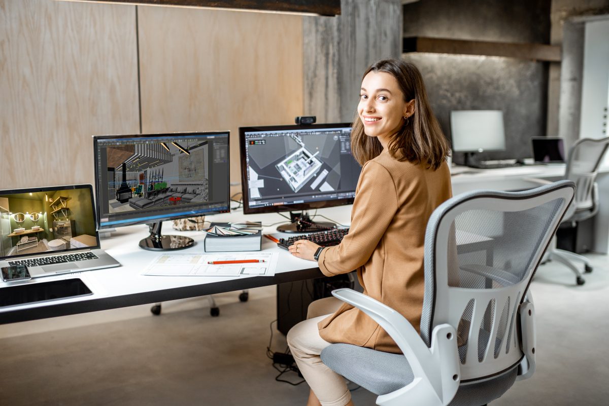 Young inteiror designer working in the office with fast network connectivity