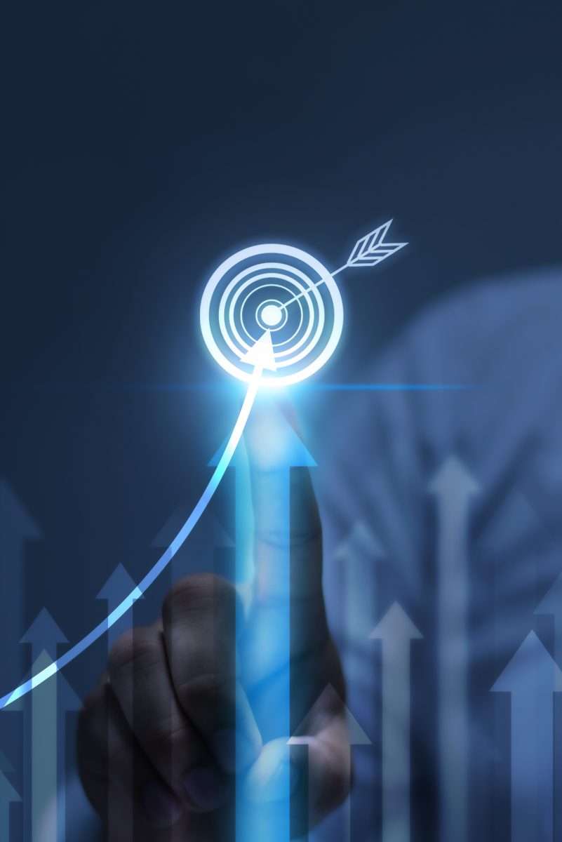 A graphic of business financial analysis showing an upward trend.